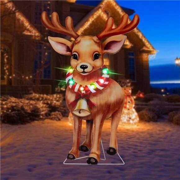 2pk Solar Metal Yard Stake Lights Reindeer Stake Colored Flashing LED Lights - Picture 2 of 8